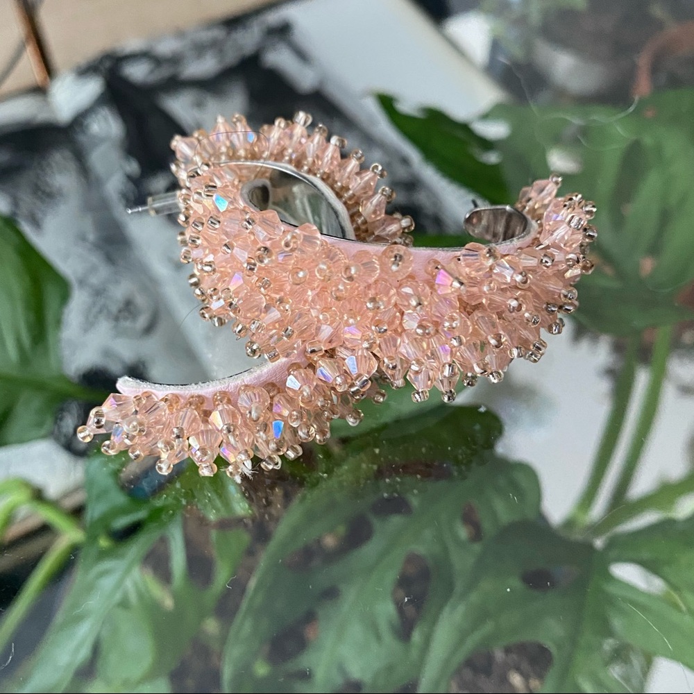 Pink crystal hoop earrings